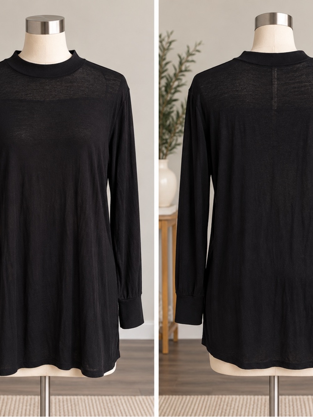 Abound Black Long Sleeve Tunic Top Size L